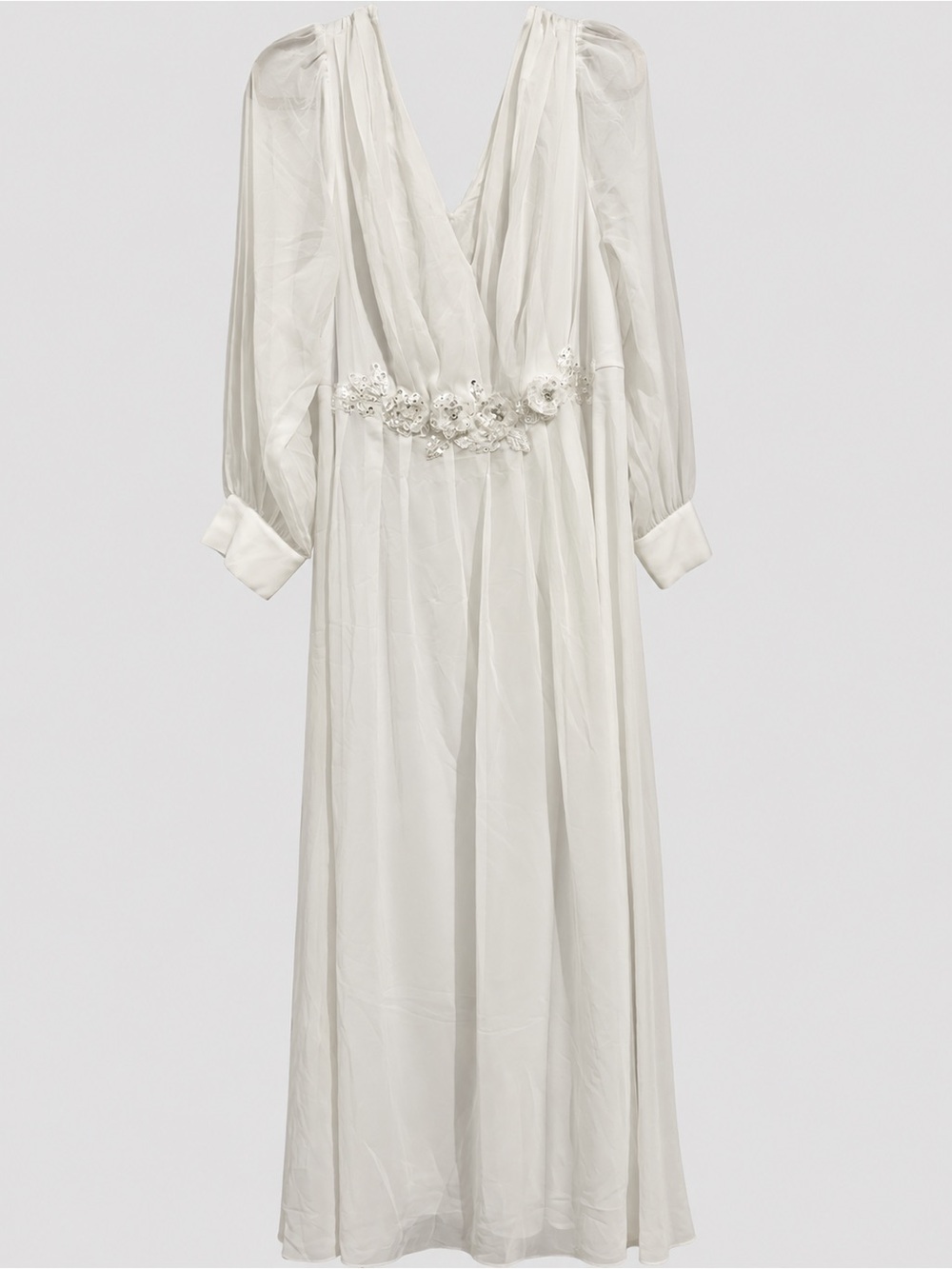 White Floral-Embellished V-Neck Maxi Dress